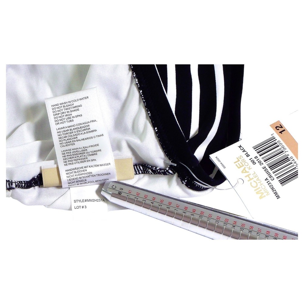 Michael Kors Swimsuit Womens 12 One Piece Halter Monokini Stripe Black White - Picture 10 of 12